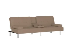 Sofá-cama c/ suporte para copos couro artificial cor cappuccino PT460383