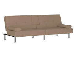 Sofá-cama c/ suporte para copos couro artificial cor cappuccino