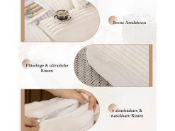 Sofá-cama chaise longue com 4 almofadas - Veludo cotelê bege