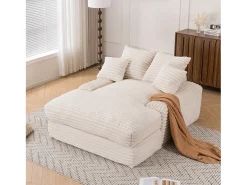 Sofá-cama chaise longue com 4 almofadas - Veludo cotelê bege
