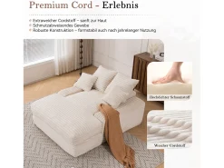 Sofá-cama chaise longue com 4 almofadas - Veludo cotelê bege