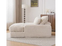 Sofá-cama chaise longue com 4 almofadas - Veludo cotelê bege