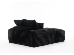 Sofá-cama chaise longue com 4 almofadas - Veludo cotelê preto