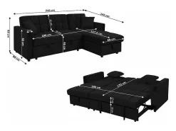 Sofá-Cama Chaise Longue Kris 210cm Preto