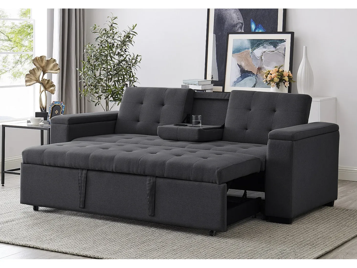 Sofá-Cama Cinzento Escuro Conversível de 3 Lugares NOHO Moderno e Prático