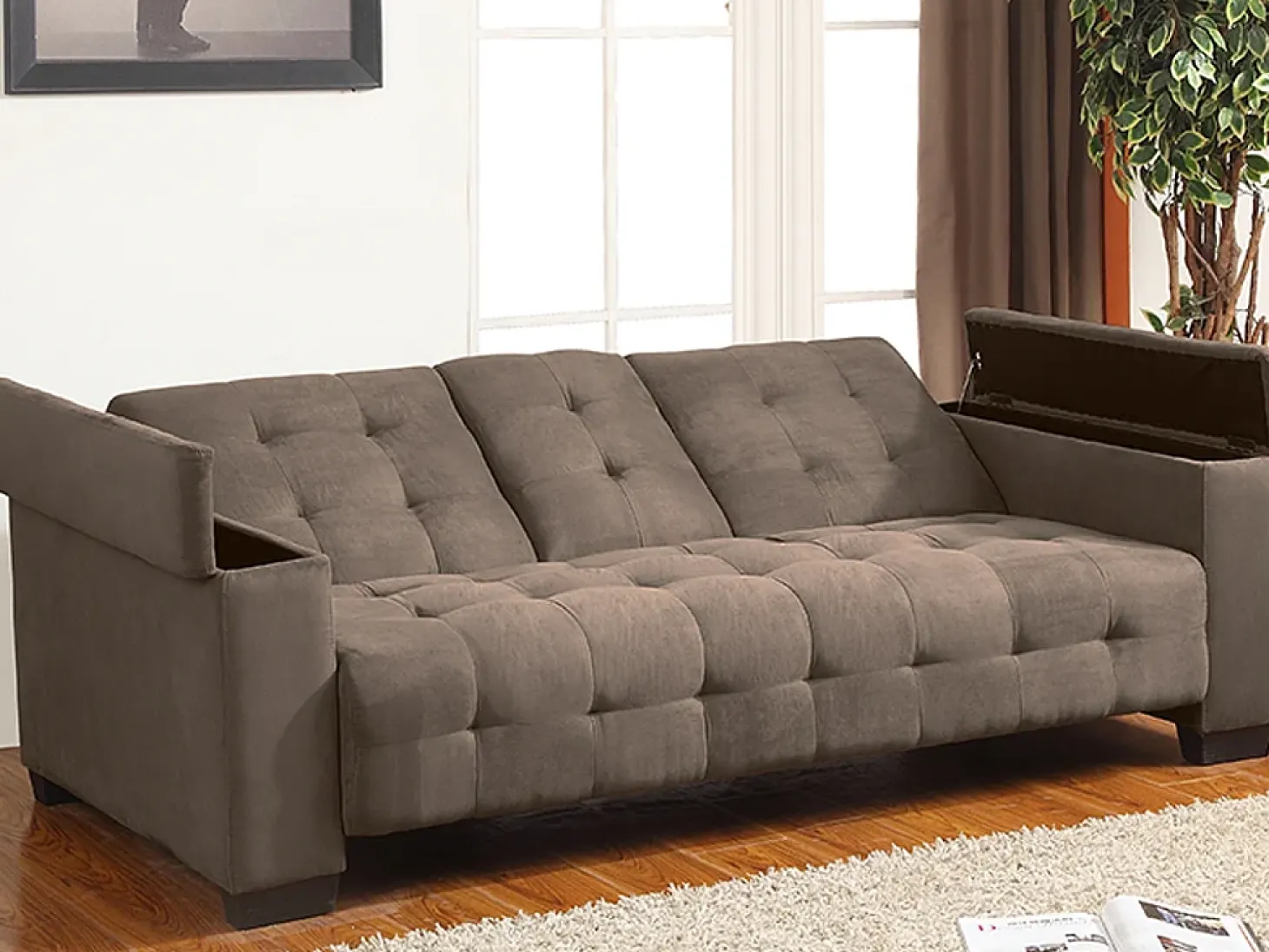 Sofá-cama clic-clac de 3 lugares Microfibra Castanho DEVONSHIRE