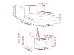 Sofá-Cama 60cm Cinza Escuro Veludo