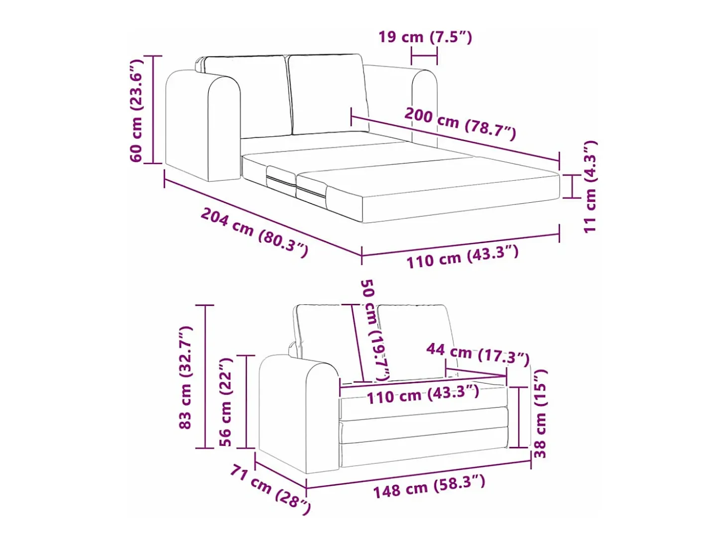 Sofá-Cama 60cm Cinza Escuro Veludo