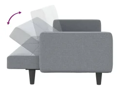Sofá-cama com almofadões tecido cinzento-claro