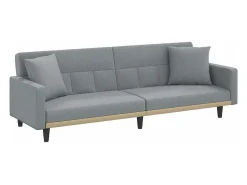 Sofá-cama com almofadões tecido cinzento-claro