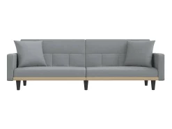 Sofá-cama com almofadões tecido cinzento-claro