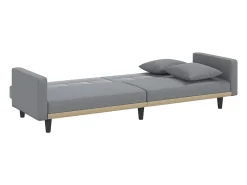 Sofá-cama com almofadões tecido cinzento-claro