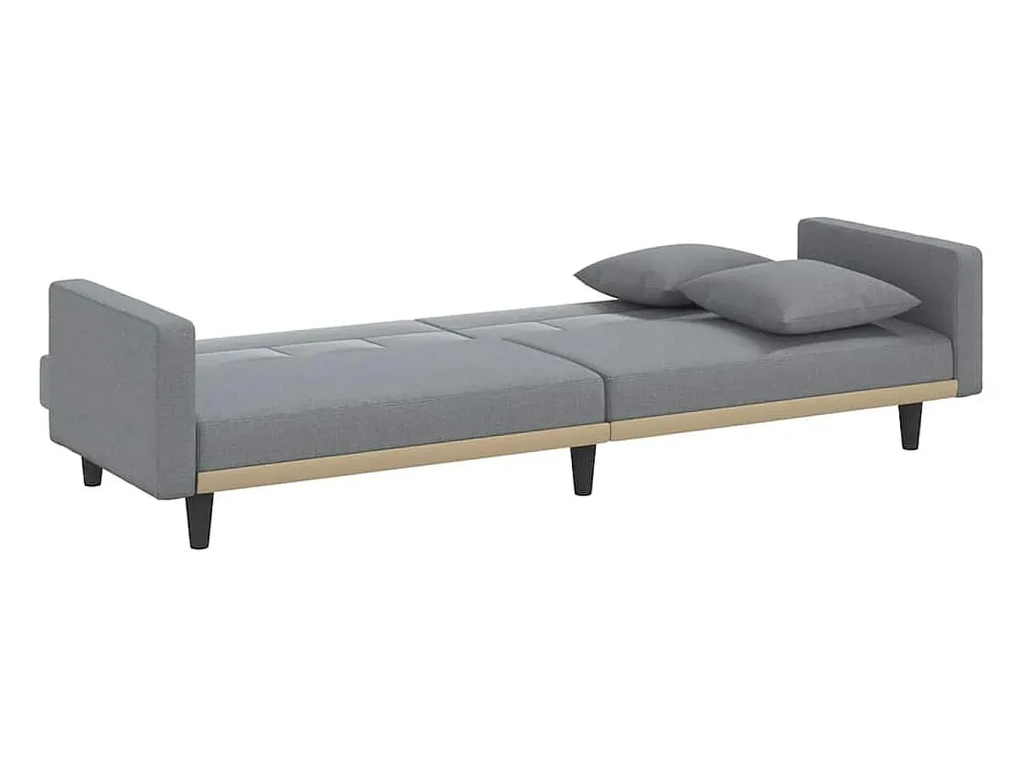 Sofá-cama com almofadões tecido cinzento-claro