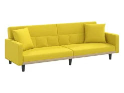 Sofá-cama com almofadões tecido amarelo-claro