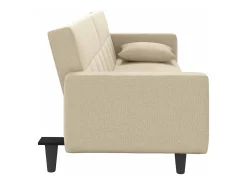 Sofá-cama com almofadões tecido cor creme