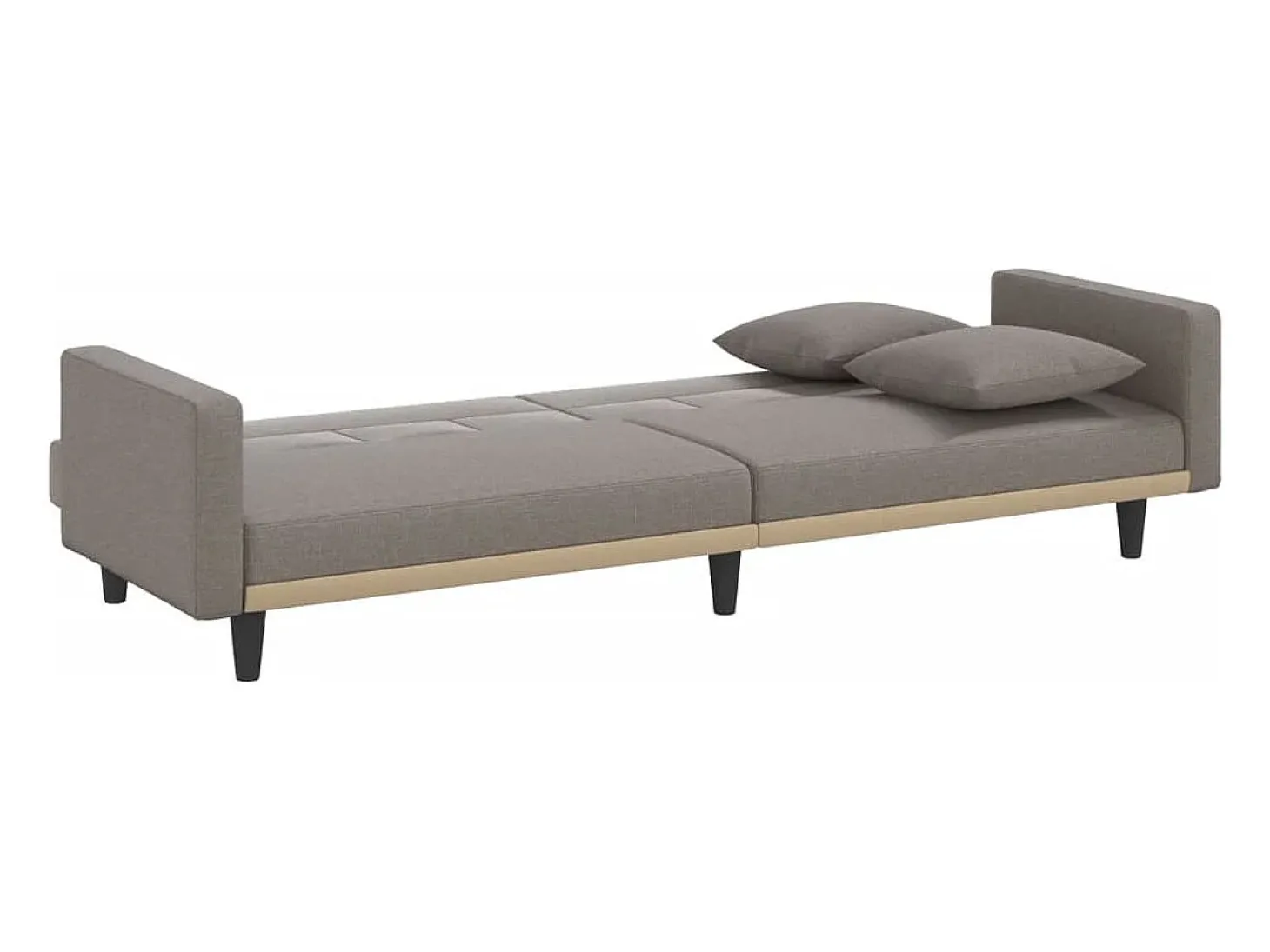 Sofá-cama com almofadões tecido cinzento-acastanhado