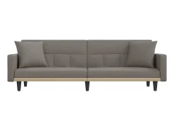 Sofá-cama com almofadões tecido cinzento-acastanhado