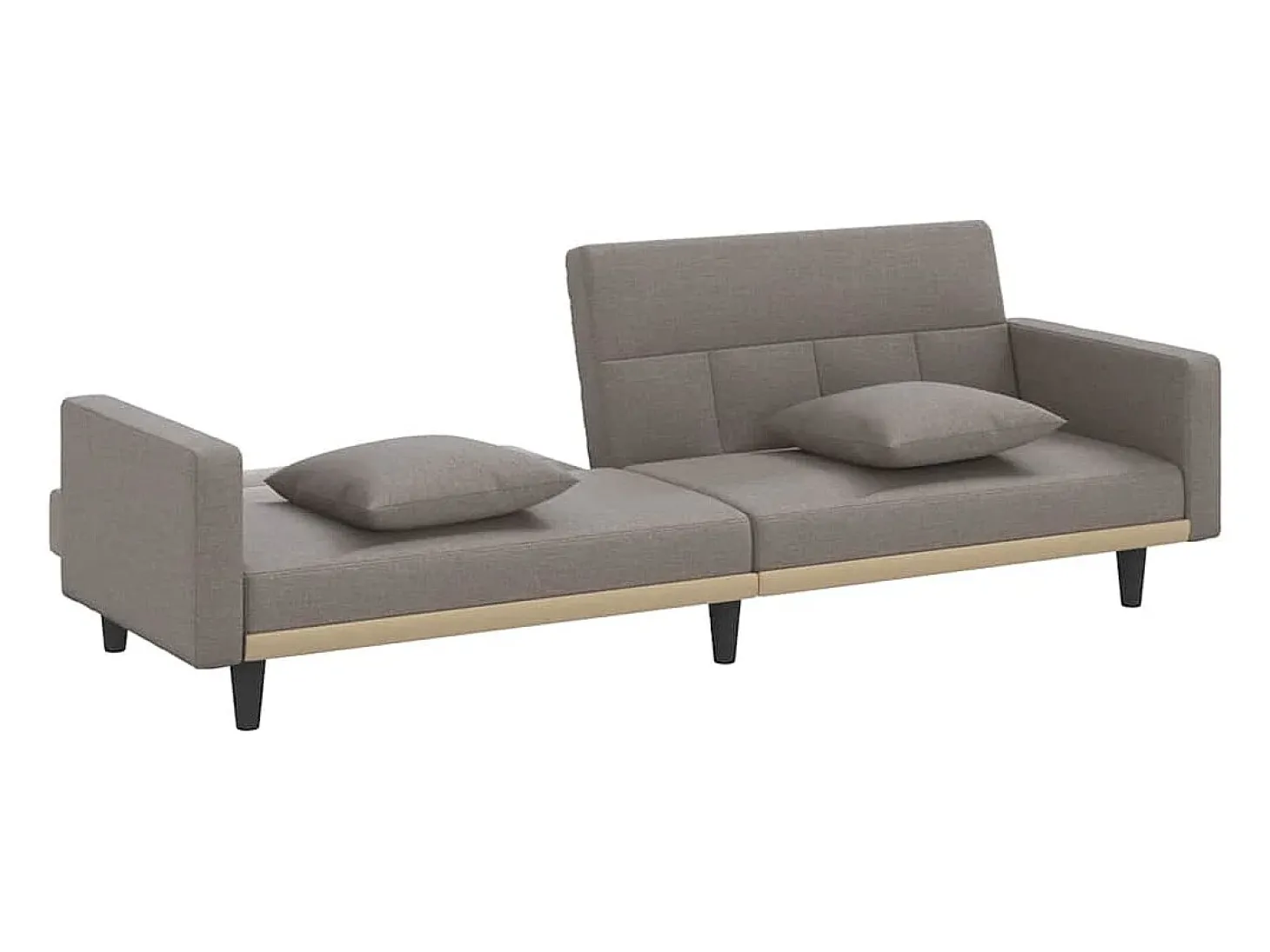 Sofá-cama com almofadões tecido cinzento-acastanhado