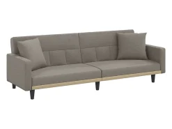 Sofá-cama com almofadões tecido cinzento-acastanhado