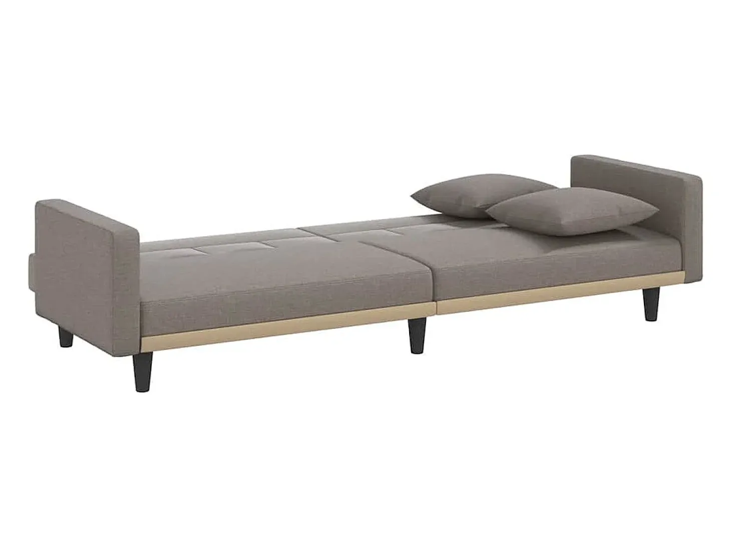 Sofá-cama com almofadões tecido cinzento-acastanhado