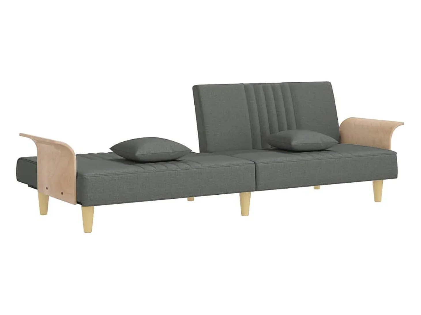 Sofá-cama com apoio de braços tecido cinzento-escuro