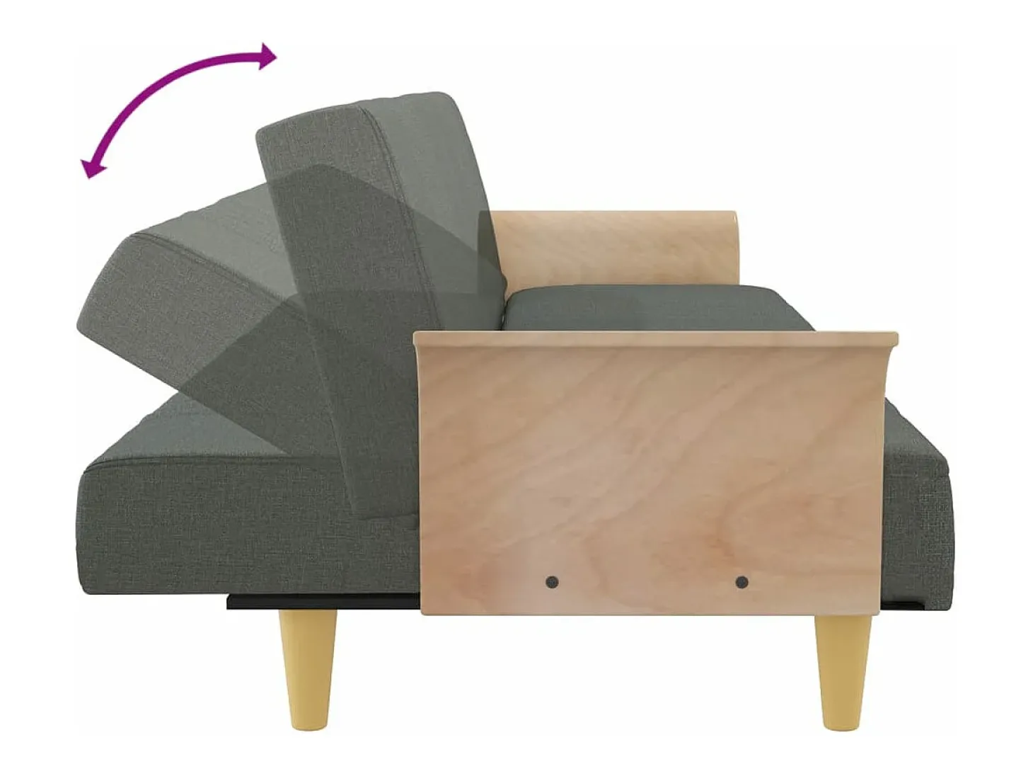 Sofá-cama com apoio de braços tecido cinzento-escuro