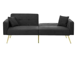 Sofá-cama com função de cama, ângulo regulável, pés dourados, com almofadas e bolsas de arrumação laterais