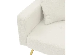 Sofá-cama com função de cama, ângulo regulável, pés dourados, com almofadas e bolsas de arrumação laterais