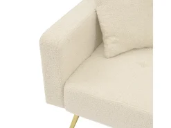 Sofá-cama com função de cama, ângulo regulável, pés dourados, com almofadas e bolsas de arrumação laterais, bege