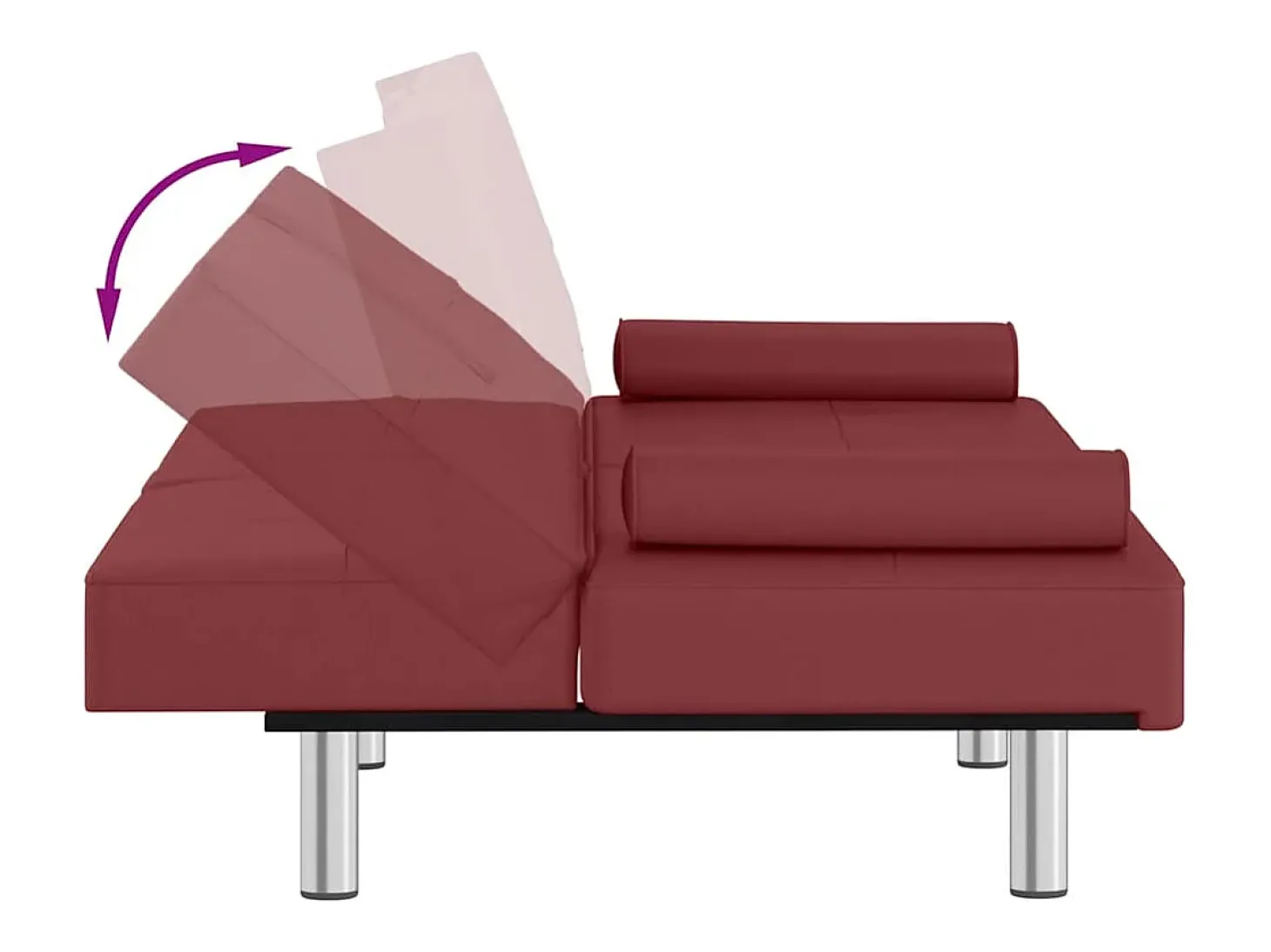 Sofá-cama com suporte p/ copos couro artificial vermelho tinto