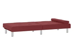 Sofá-cama com suporte p/ copos couro artificial vermelho tinto
