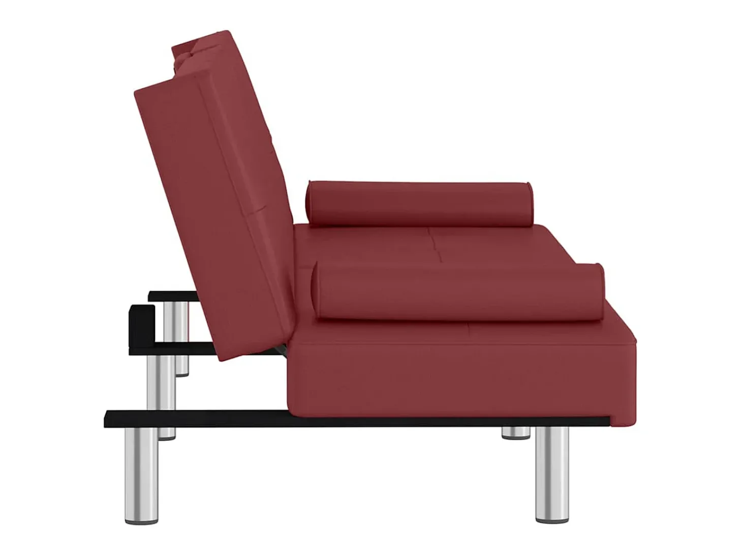 Sofá-cama com suporte p/ copos couro artificial vermelho tinto