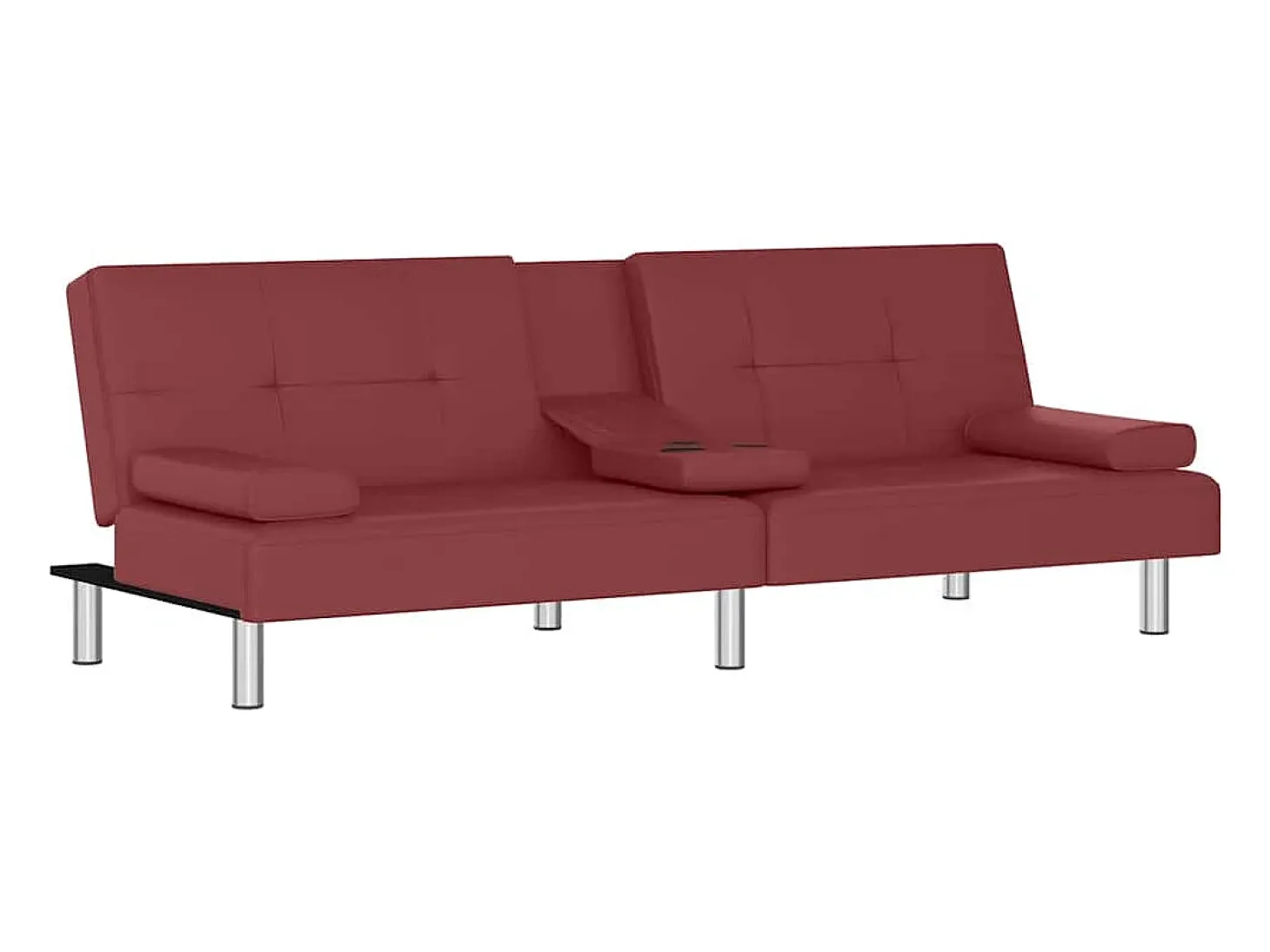 Sofá-cama com suporte p/ copos couro artificial vermelho tinto