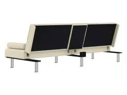Sofá-cama com suporte para copos couro artificial cor creme