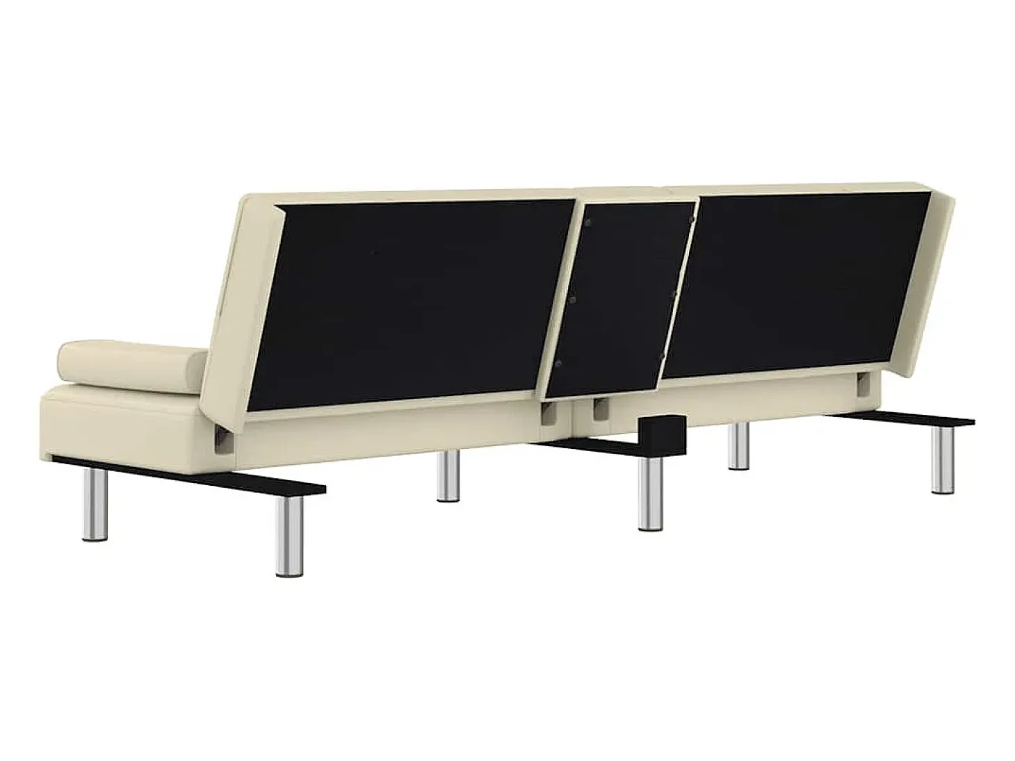Sofá-cama com suporte para copos couro artificial cor creme