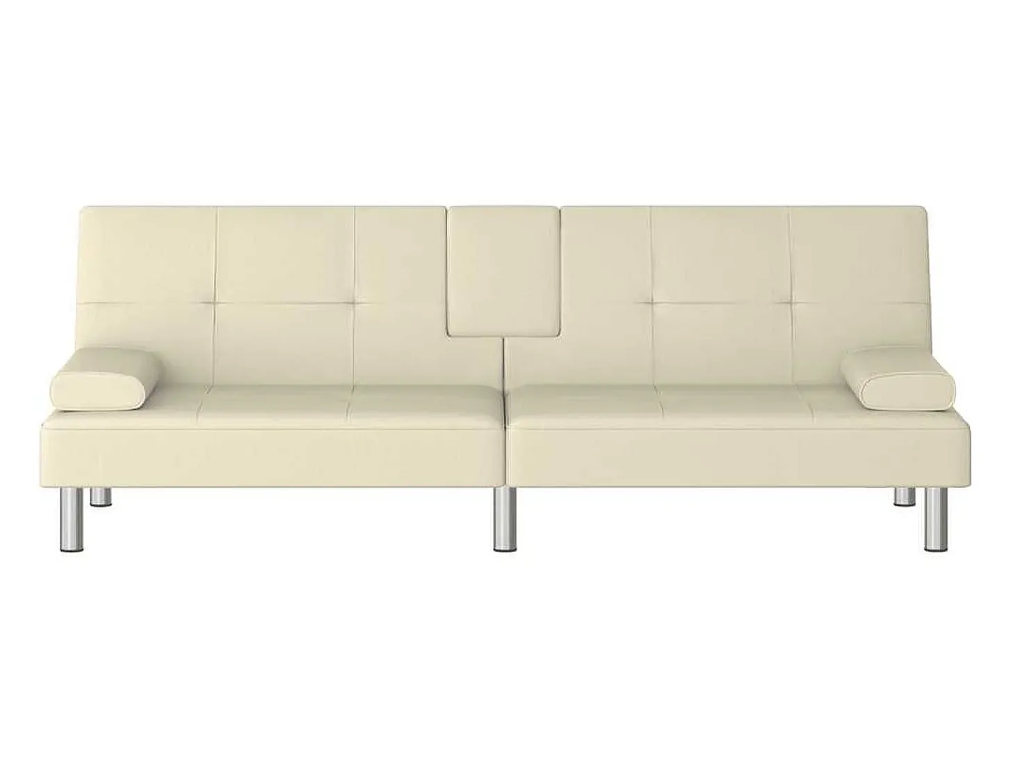 Sofá-cama com suporte para copos couro artificial cor creme