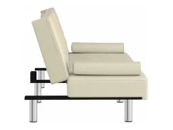 Sofá-cama com suporte para copos couro artificial cor creme
