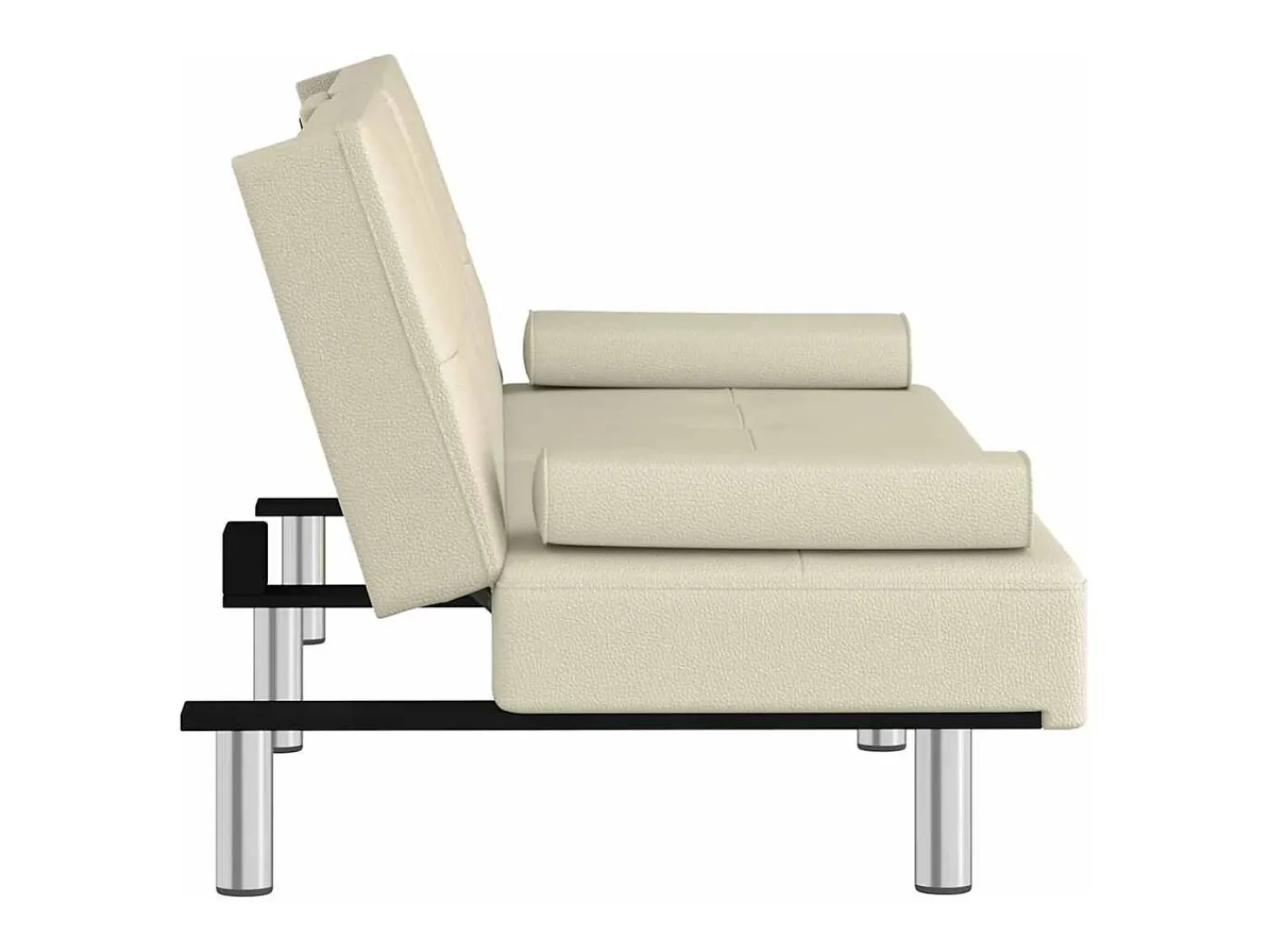 Sofá-cama com suporte para copos couro artificial cor creme