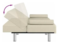 Sofá-cama com suporte para copos couro artificial cor creme