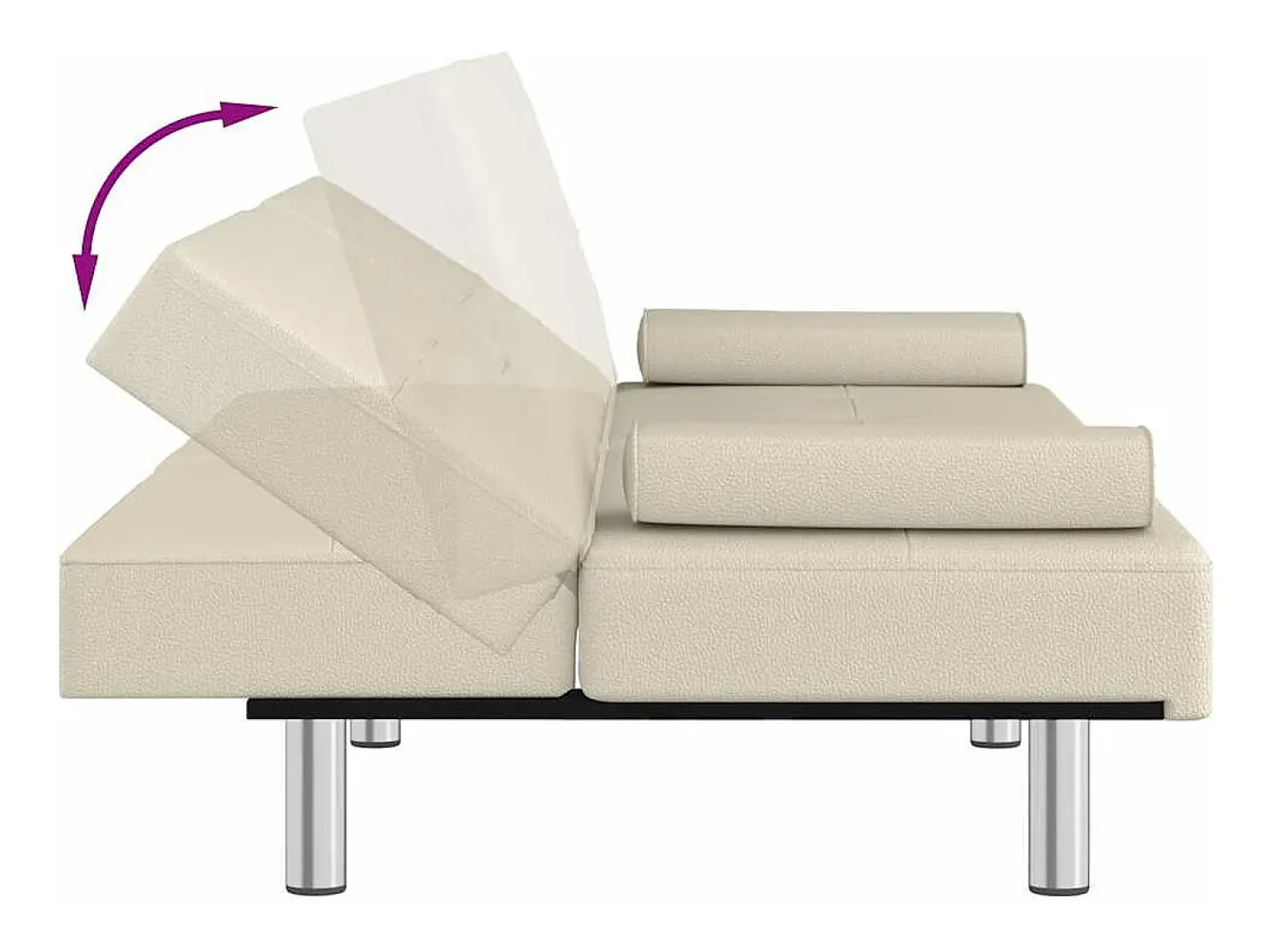 Sofá-cama com suporte para copos couro artificial cor creme
