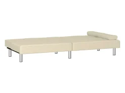 Sofá-cama com suporte para copos couro artificial cor creme