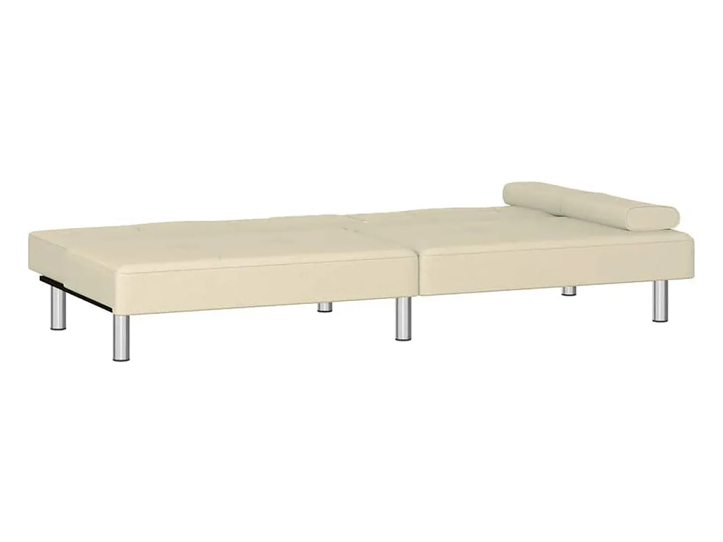 Sofá-cama com suporte para copos couro artificial cor creme