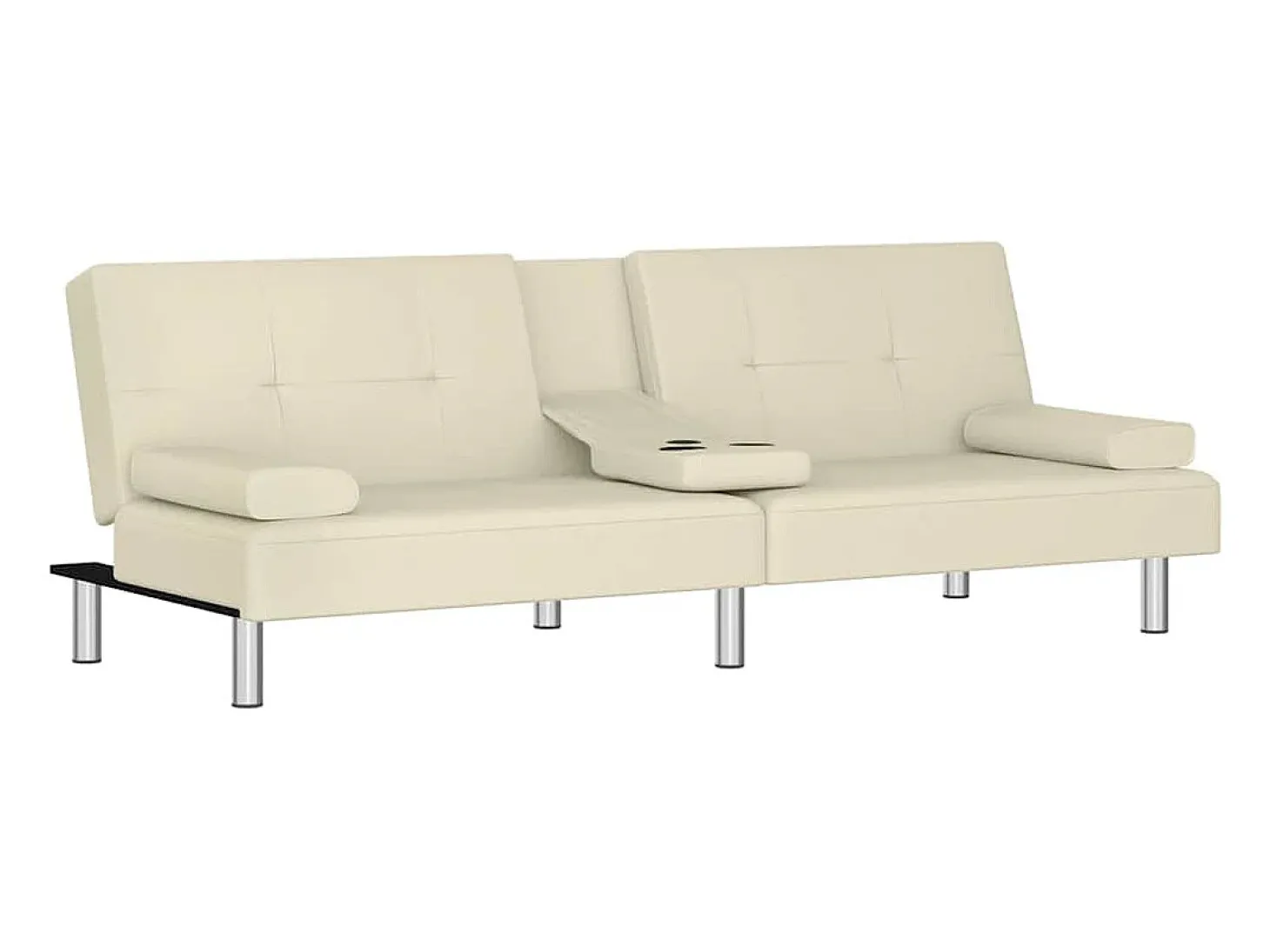 Sofá-cama com suporte para copos couro artificial cor creme