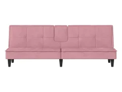 Sofá-cama com suporte para copos veludo rosa