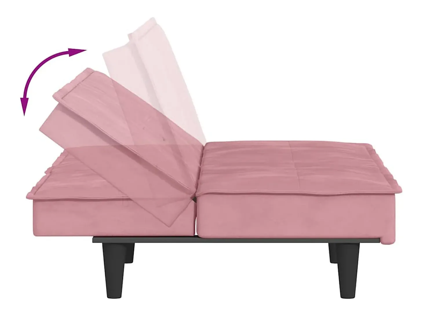 Sofá-cama com suporte para copos veludo rosa