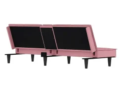 Sofá-cama com suporte para copos veludo rosa