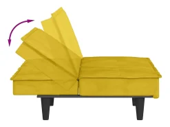 Sofá-cama com suporte para copos veludo amarelo