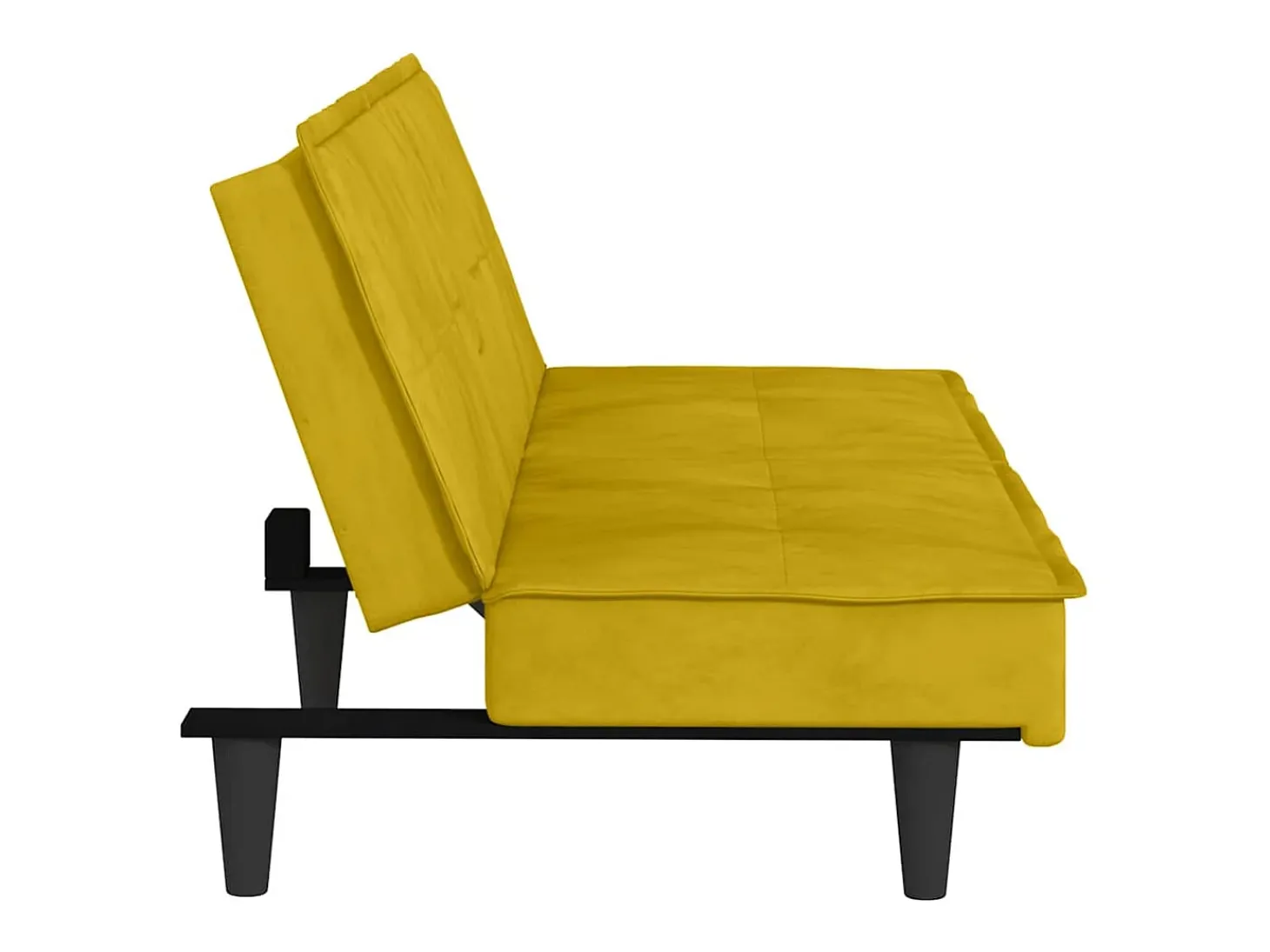 Sofá-cama com suporte para copos veludo amarelo