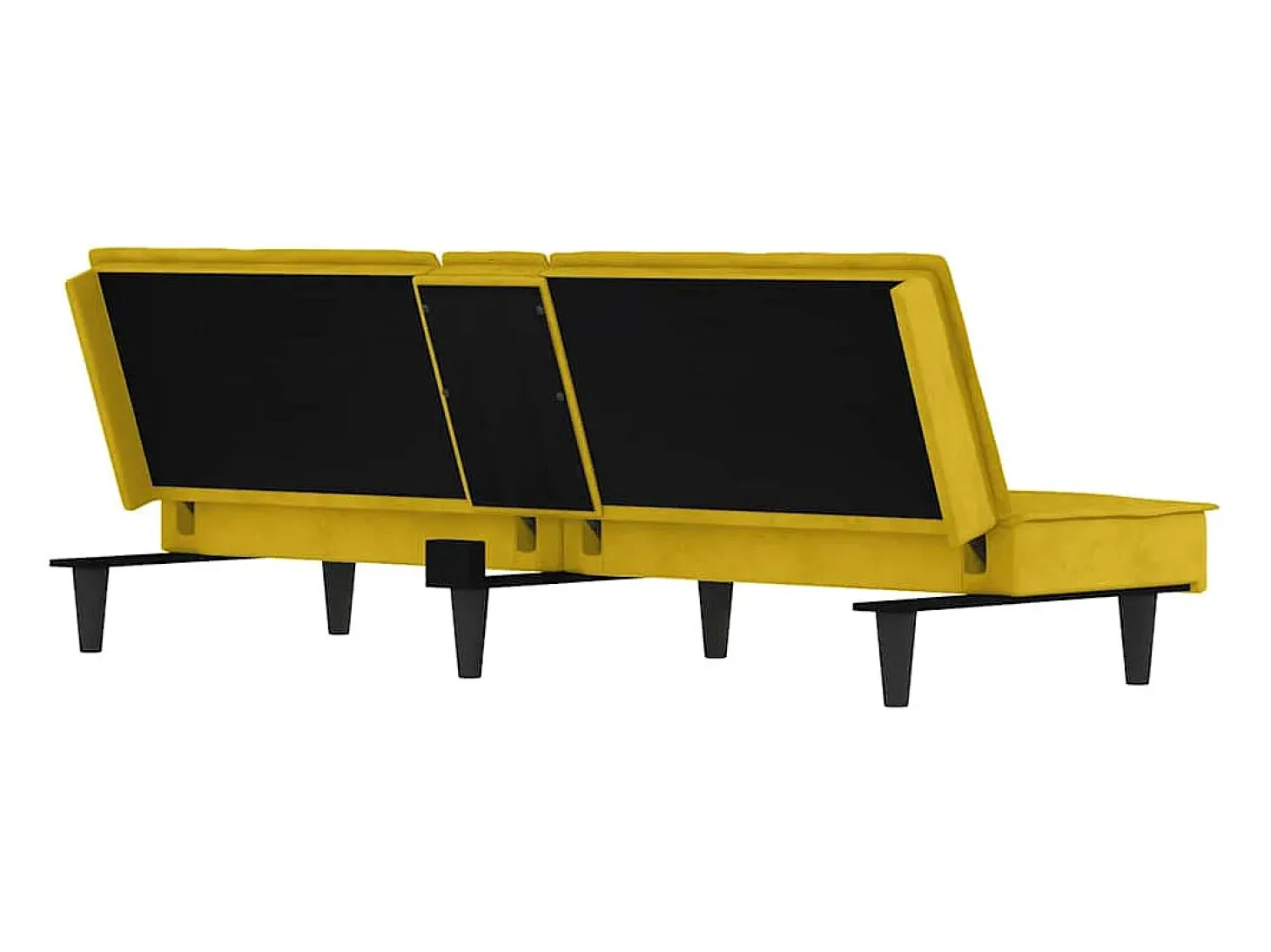 Sofá-cama com suporte para copos veludo amarelo