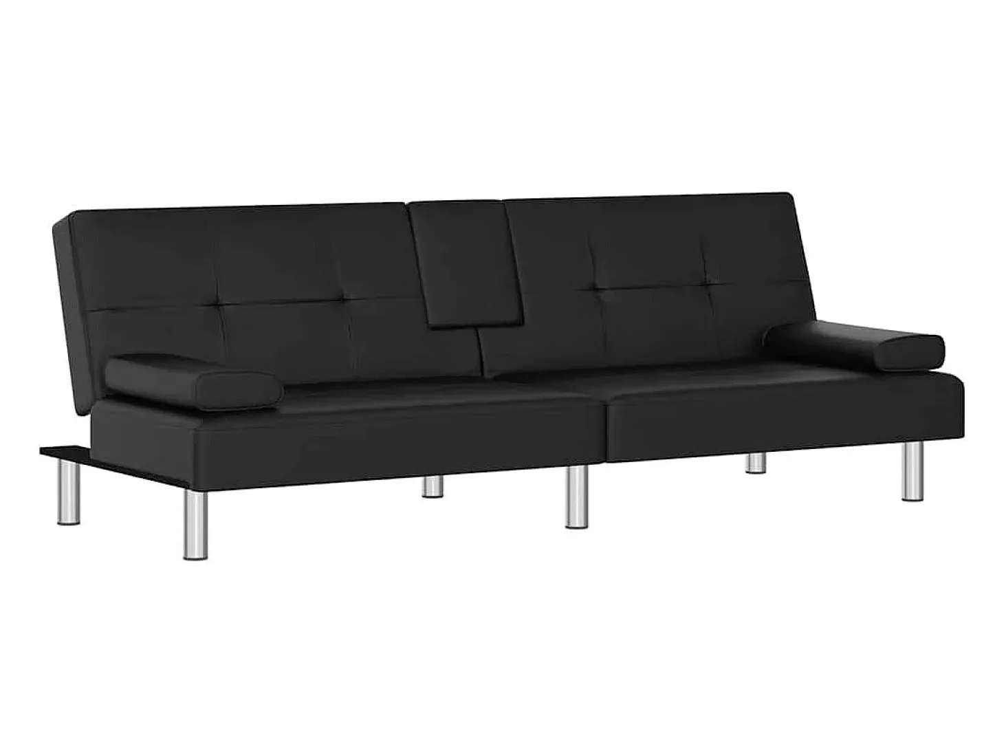 Sofá-cama com suporte para copos couro artificial preto